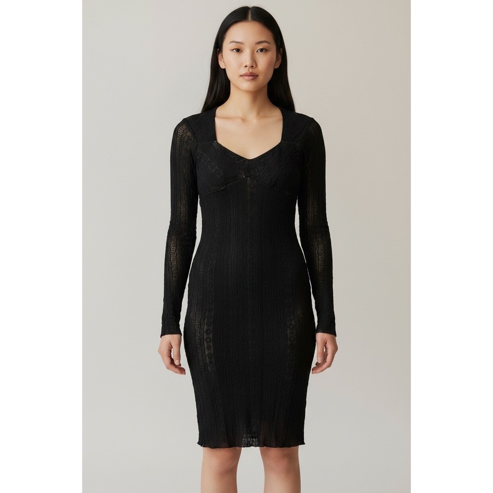 Cosabella Black Lace Long Sleeve Bodycon Dress Made in Italy Sweetheart Neck L